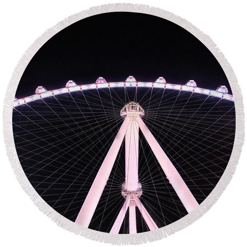 Las Vegas Round Beach Towel featuring the photograph Space Wheel by Steve Ondrus