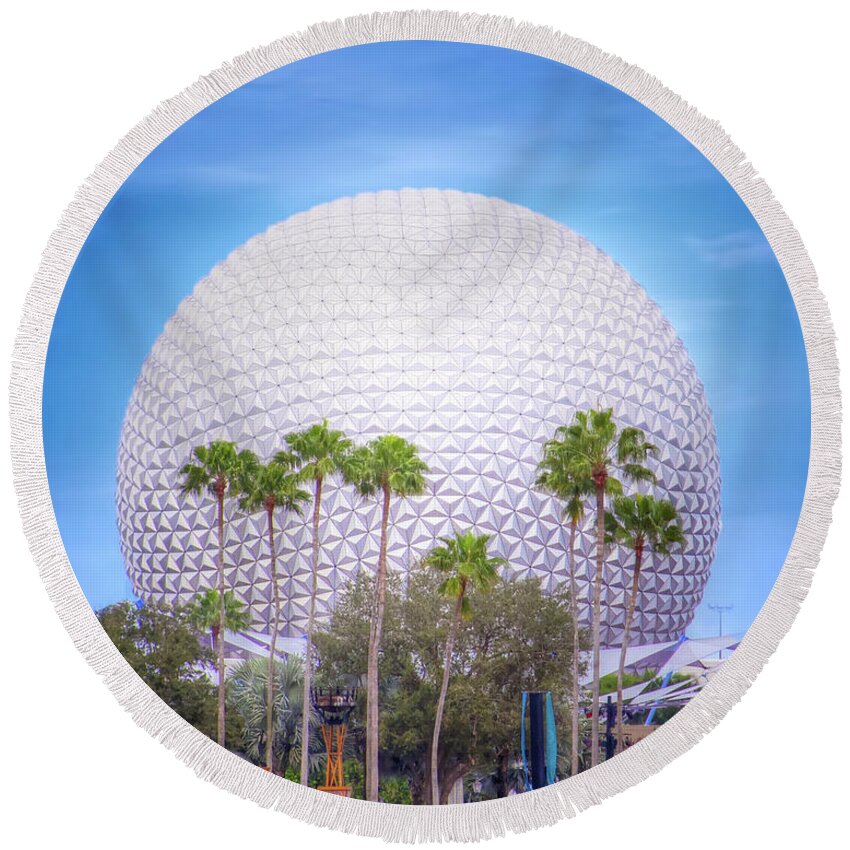 Epcot Round Beach Towel featuring the photograph Spaceship Earth by Mark Andrew Thomas
