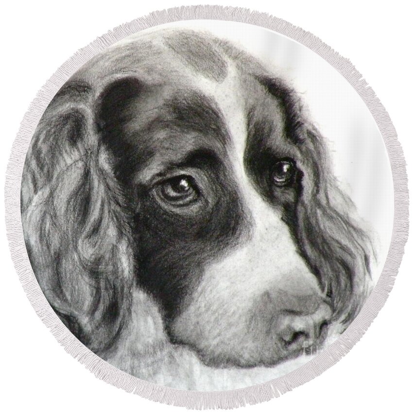 Dogs Round Beach Towel featuring the painting Spaniel Drawing by Susan A Becker