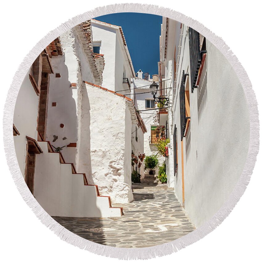 Andalucia Round Beach Towel featuring the photograph Spanish Street 1 by Geoff Smith