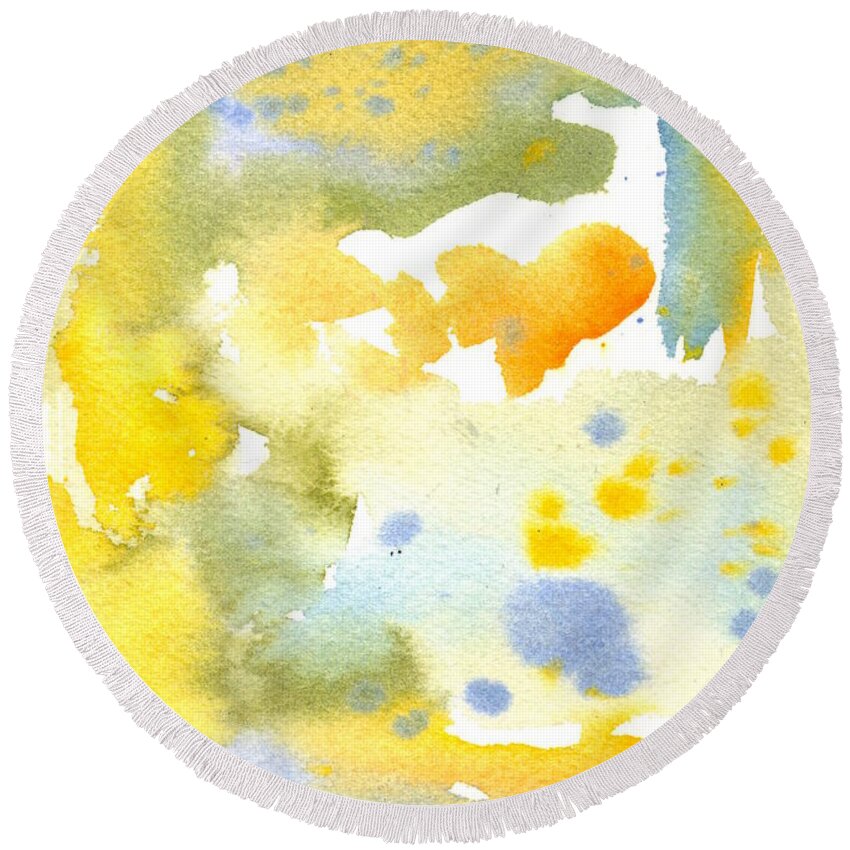 Yellow Round Beach Towel featuring the painting Sparklers by Marcy Brennan