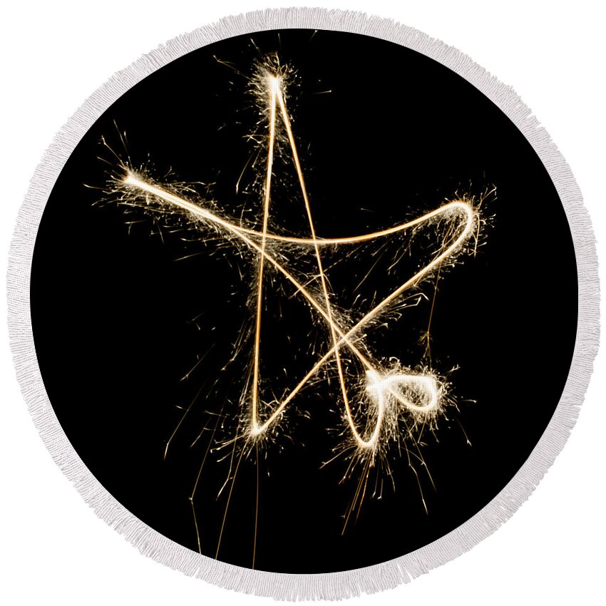 Long Exposure Round Beach Towel featuring the photograph Sparkling Star by Helen Jackson