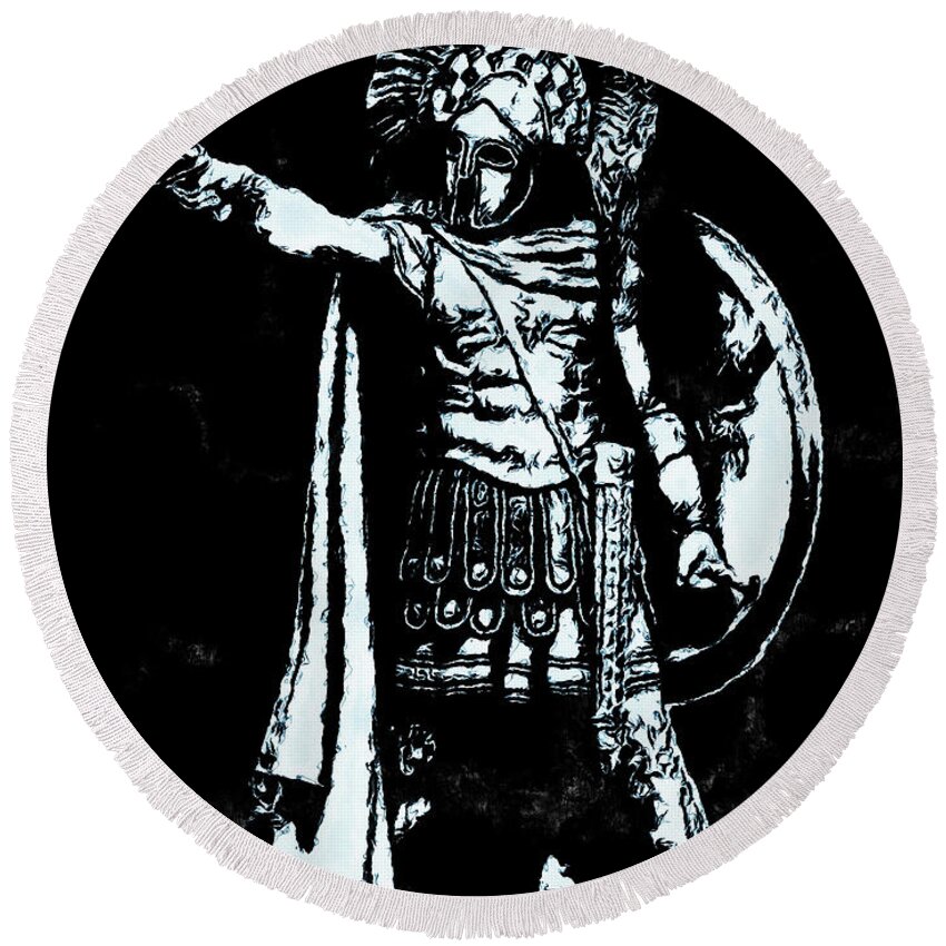 Spartan Warrior Round Beach Towel featuring the painting Spartan Hoplite - 19 by AM FineArtPrints