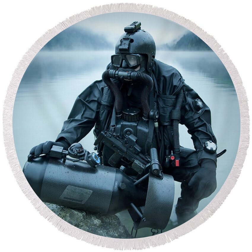 Special Operations Forces Round Beach Towel featuring the photograph Special Operations Forces Combat Diver by Tom Weber