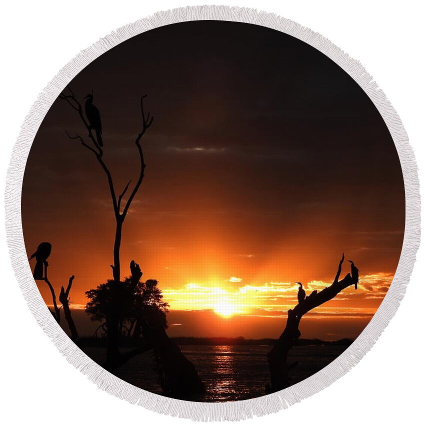 African Sunset Round Beach Towel featuring the photograph Spectacular Sunset by Betty-Anne McDonald