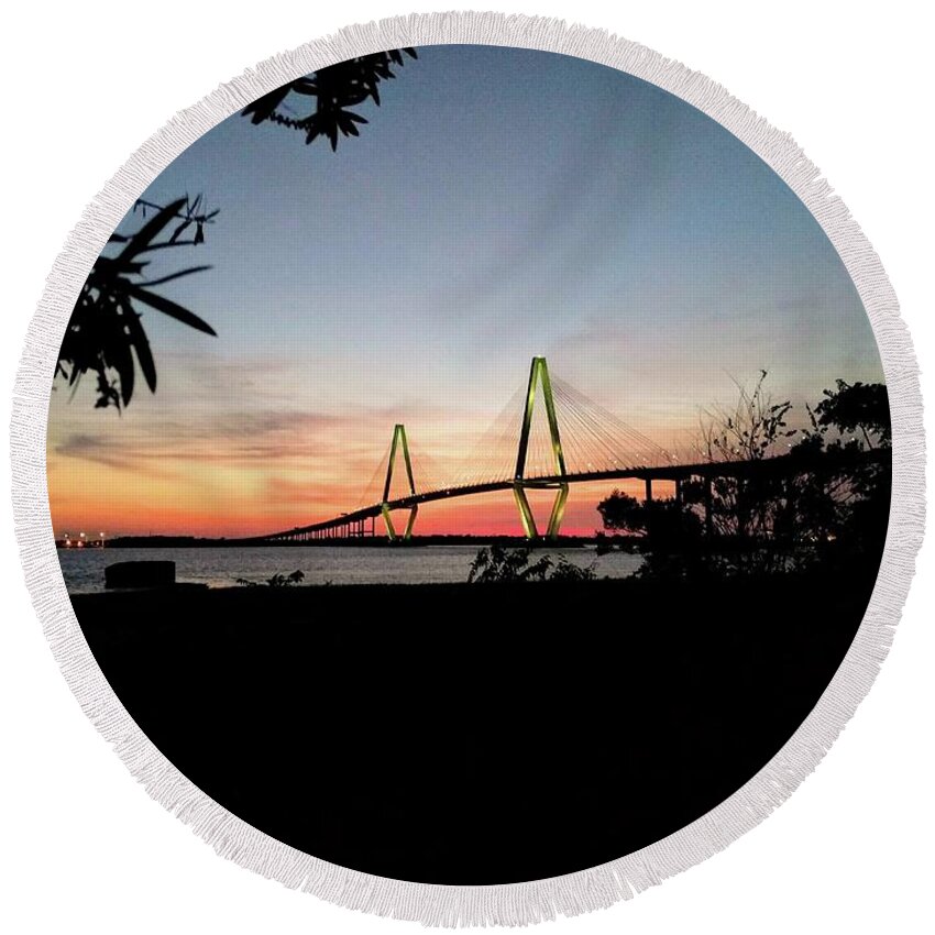 Ravenel Round Beach Towel featuring the photograph Spectacular Suspension by Sherry Kuhlkin