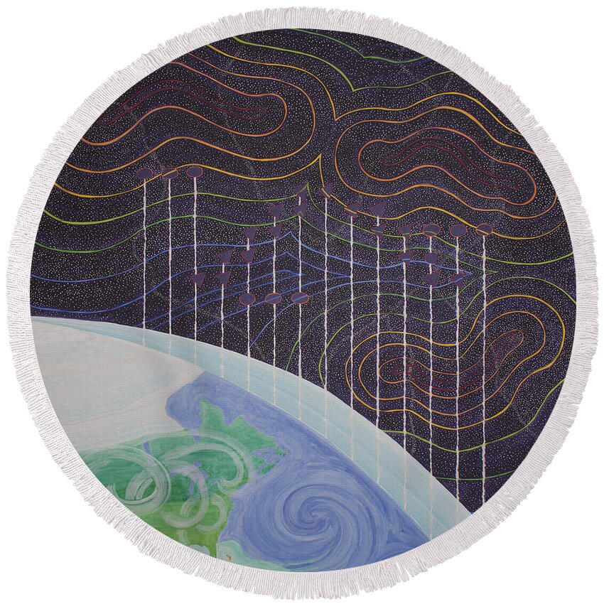 3d Round Beach Towel featuring the painting Spectrum Earth Spacescape by Jesse Jackson Brown