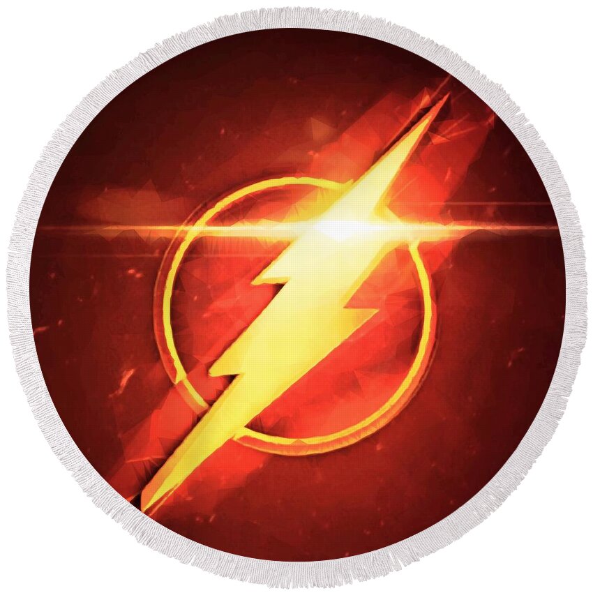 The Flash Round Beach Towel featuring the digital art Speed Symbol by HELGE Art Gallery
