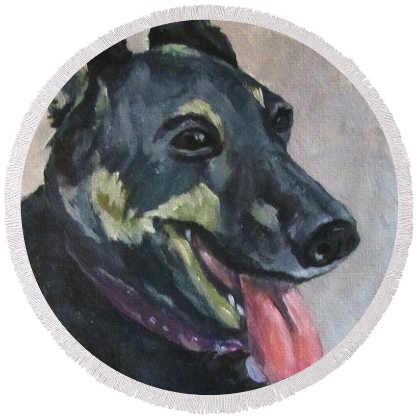 Dog Round Beach Towel featuring the painting Spencer by Barbara O'Toole