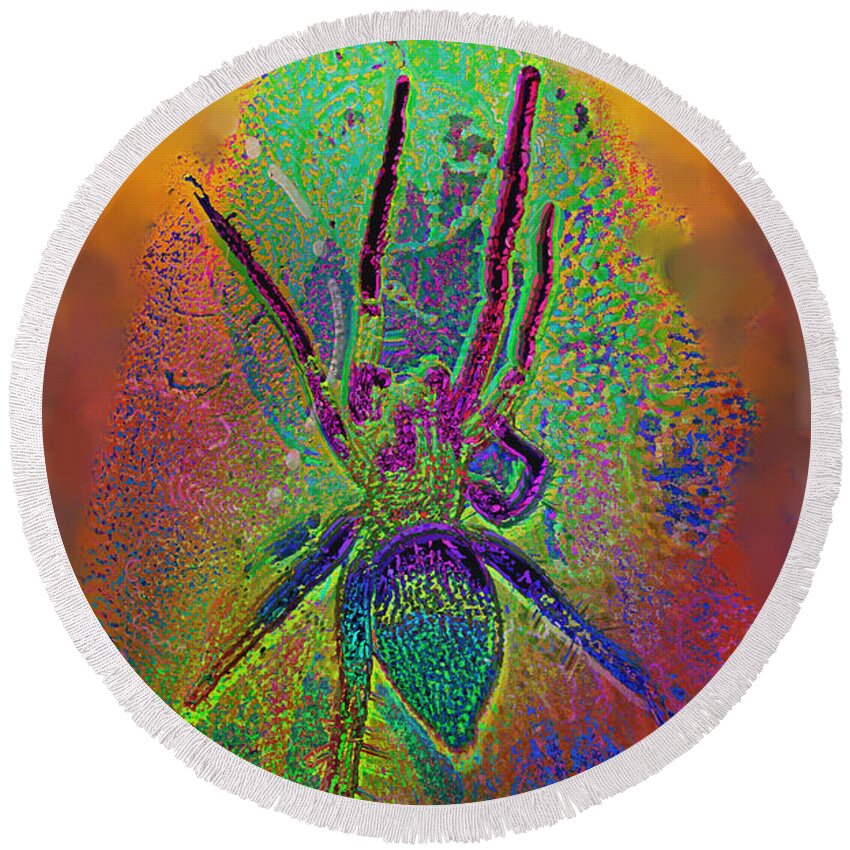 Spider Round Beach Towel featuring the mixed media Spider by Kevin Caudill