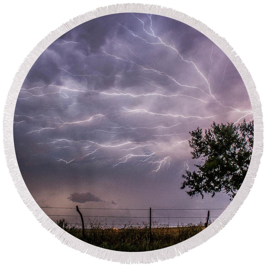 Lightning Round Beach Towel featuring the photograph Spider Lightning by Marcus Hustedde