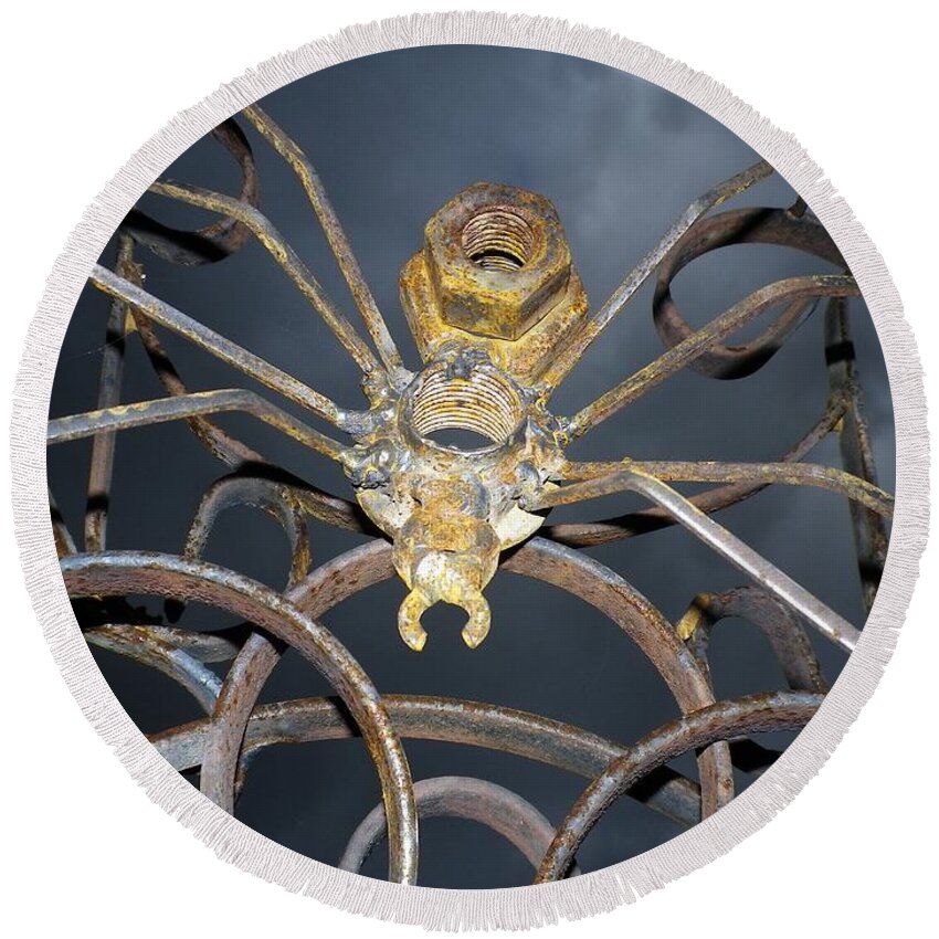 Spider Round Beach Towel featuring the photograph Spider On Flower Detail by Martiens Bekker by Richard Brookes