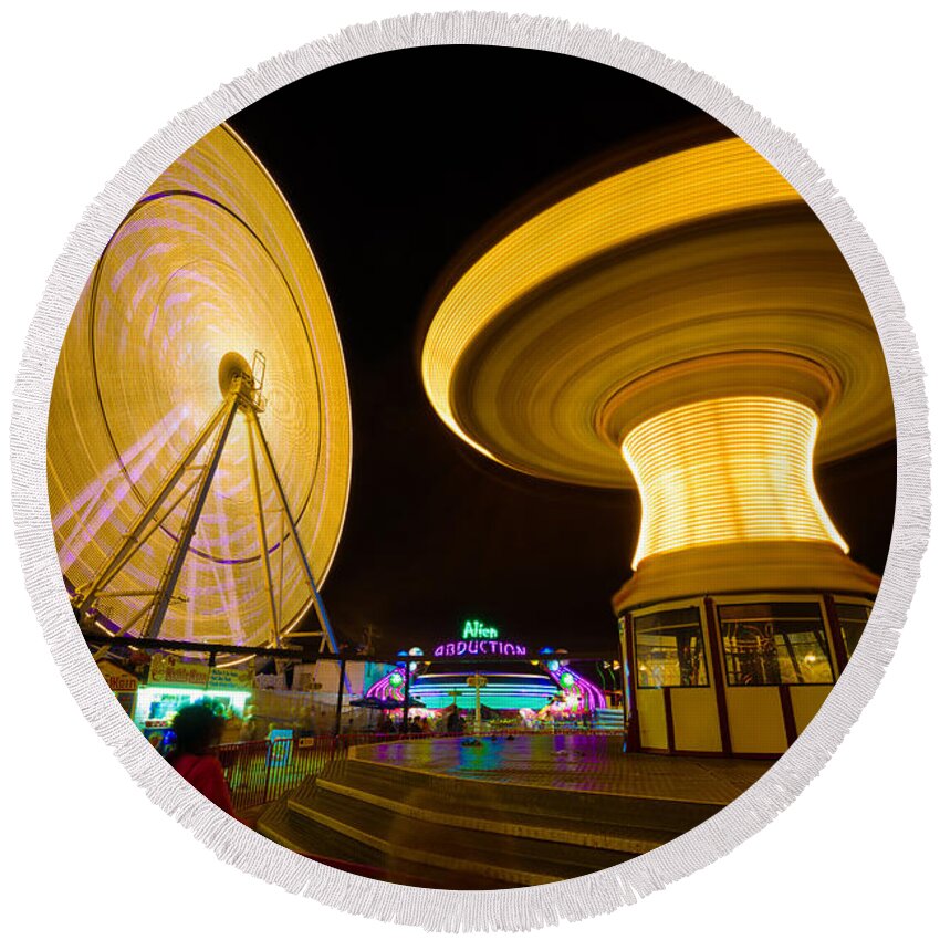 Fairground Round Beach Towel featuring the photograph Spinning by Mark Rogers