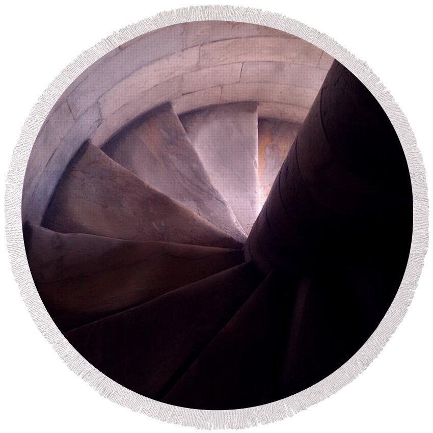 Stairway Round Beach Towel featuring the photograph Spiral of time by Steven Robiner