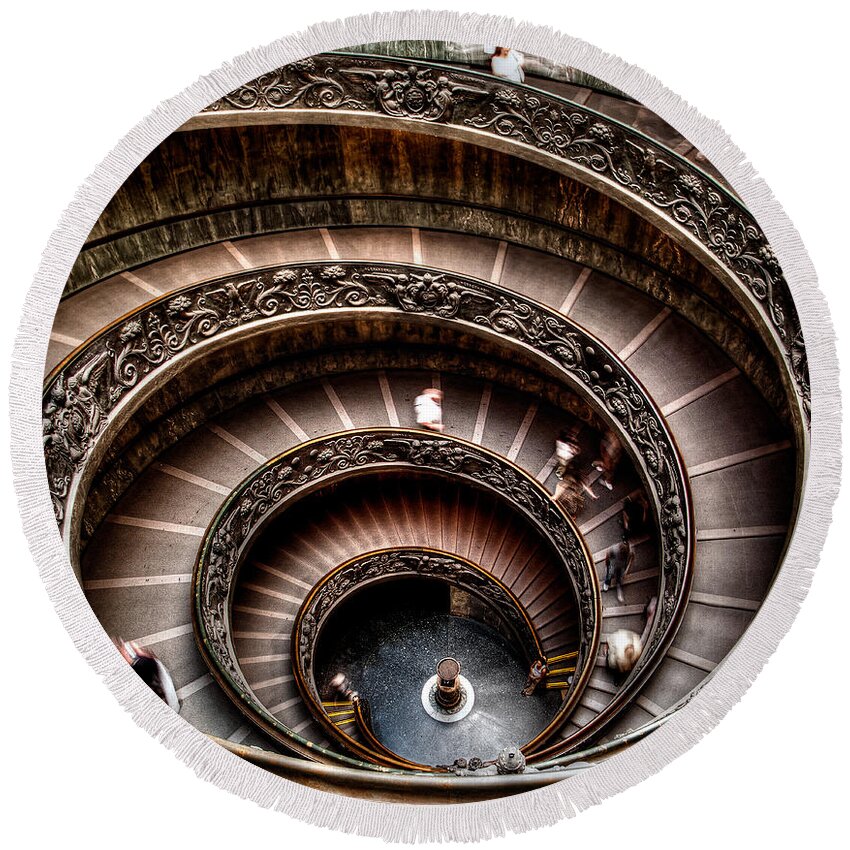 Spiral Staircase Round Beach Towel featuring the photograph Spiral Staircase No1 by Weston Westmoreland