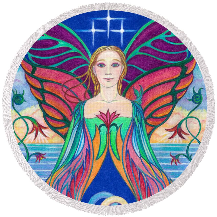Spiritual Round Beach Towel featuring the drawing Spirit Guide Aileen by Debra Hitchcock