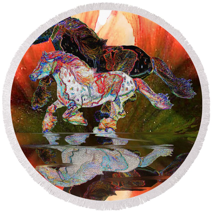 Horse Round Beach Towel featuring the digital art Spirit Horse II Leopard Gypsy Vanner by Michele Avanti