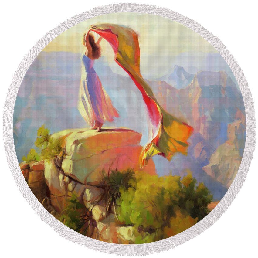 Southwest Round Beach Towel featuring the painting Spirit of the Canyon by Steve Henderson
