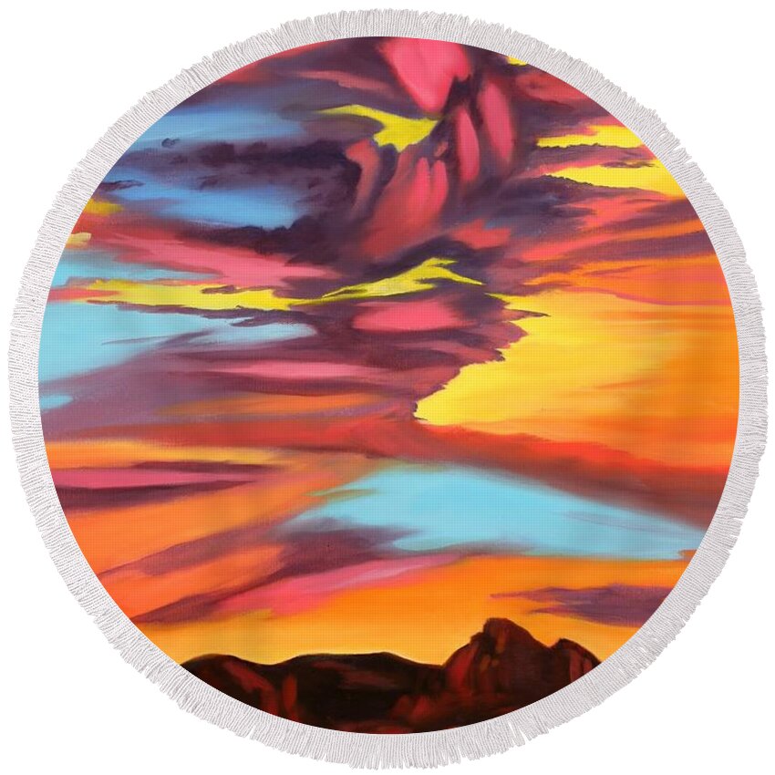 Surreal Sky Round Beach Towel featuring the painting Spirit Rising by Sandi Snead
