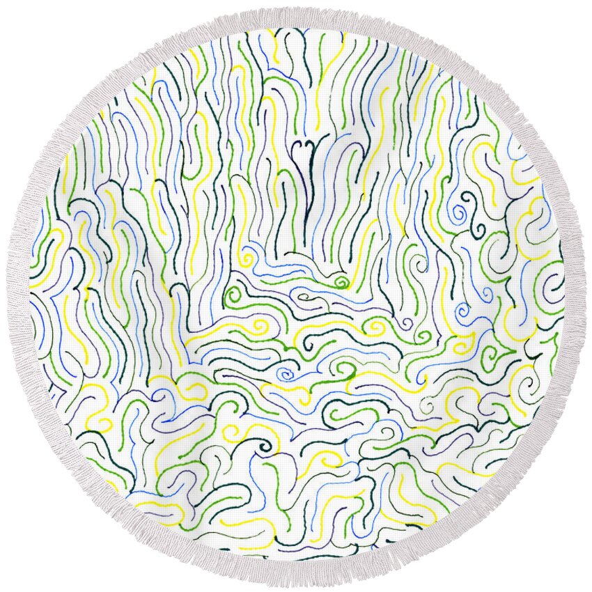 Mazes Round Beach Towel featuring the drawing Spirits by Steven Natanson