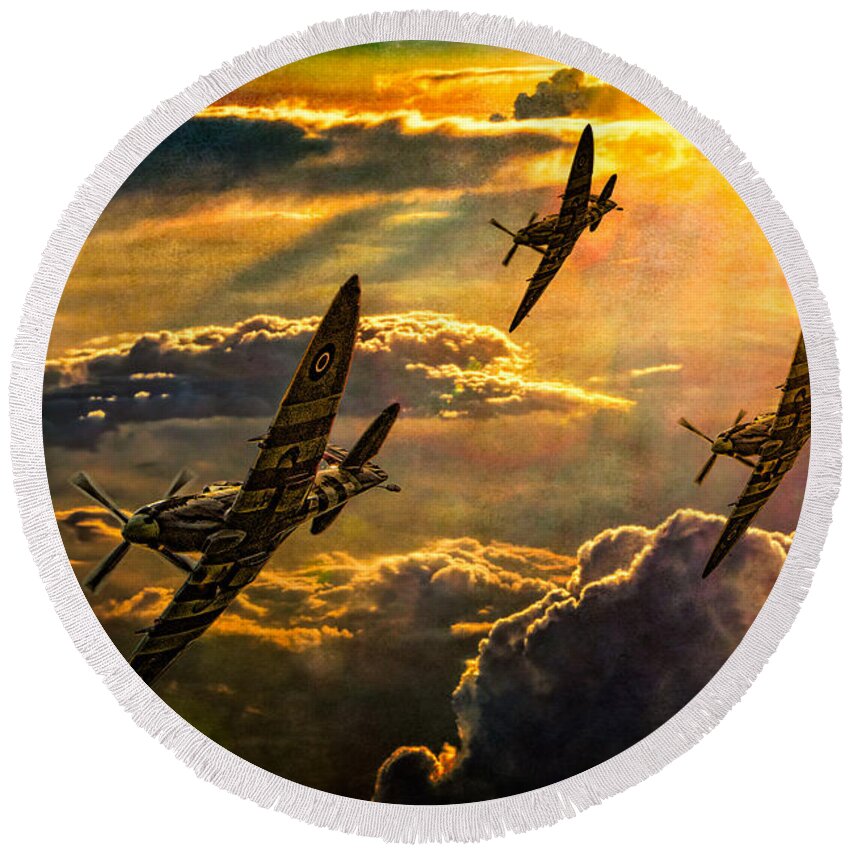 Fighter Round Beach Towel featuring the photograph Spitfire Attack by Chris Lord