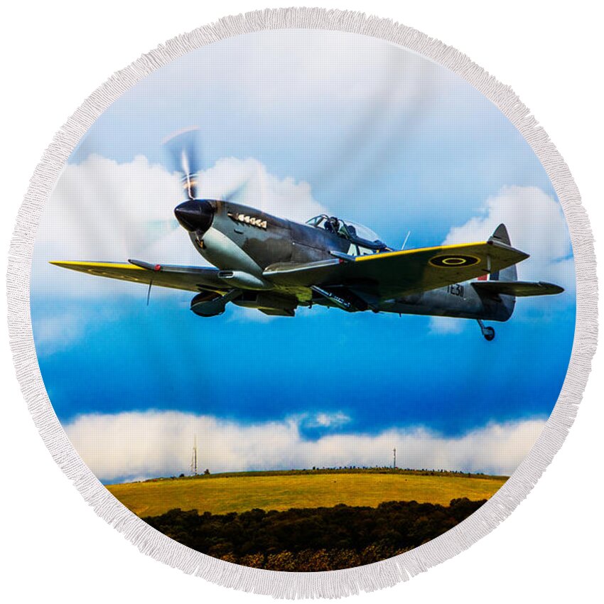 Spitfire Round Beach Towel featuring the photograph Spitfire Mk XVI TE311 by Chris Lord