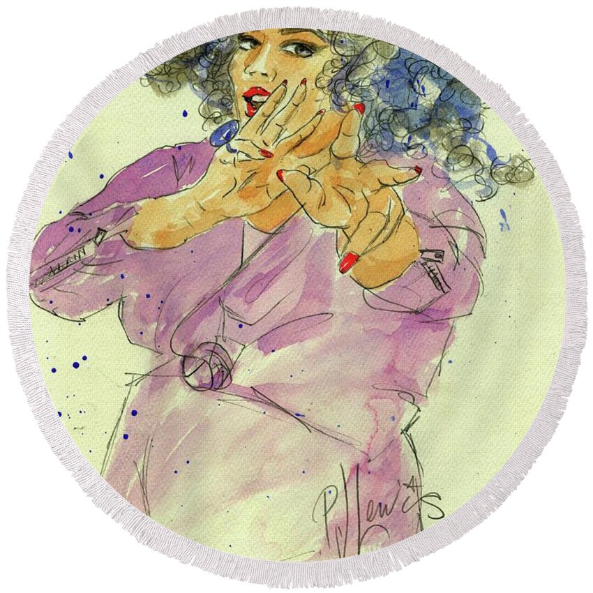 Plus Size Woman Round Beach Towel featuring the drawing Splashed with fun by PJ Lewis