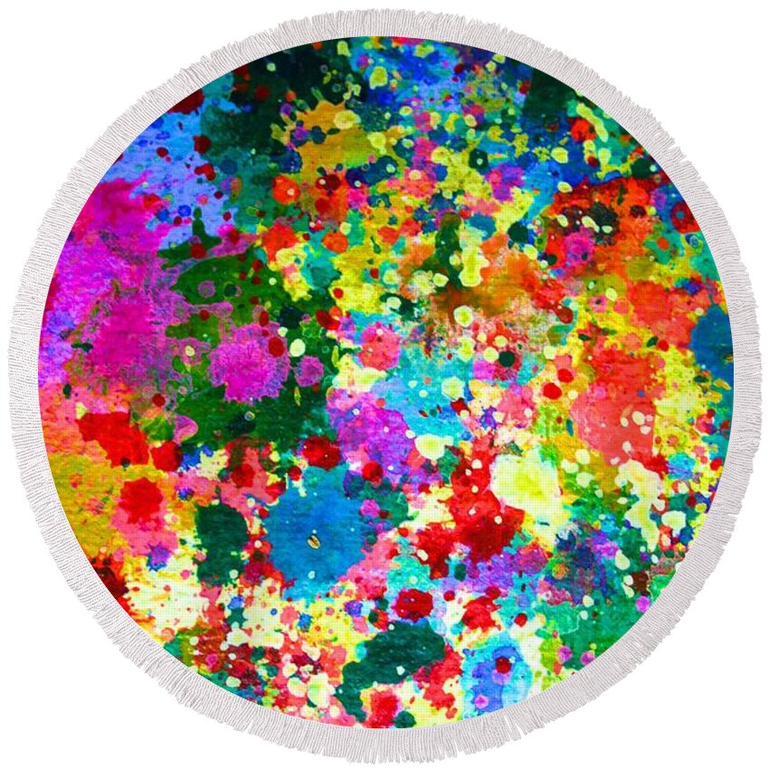  Round Beach Towel featuring the painting Splattered Constellations by Polly Castor