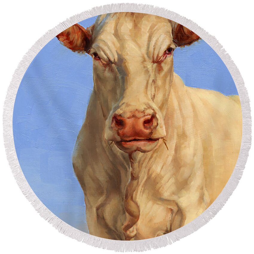 Cow Round Beach Towel featuring the painting Spooky Cow by Margaret Stockdale