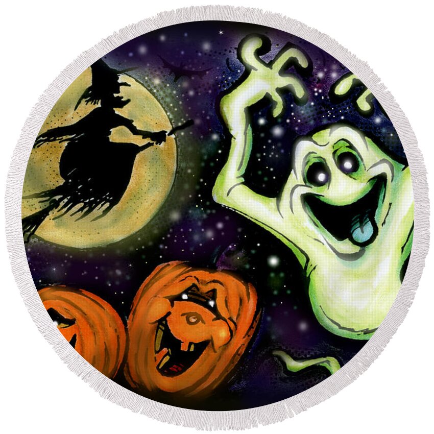 Halloween Round Beach Towel featuring the painting Spooky by Kevin Middleton