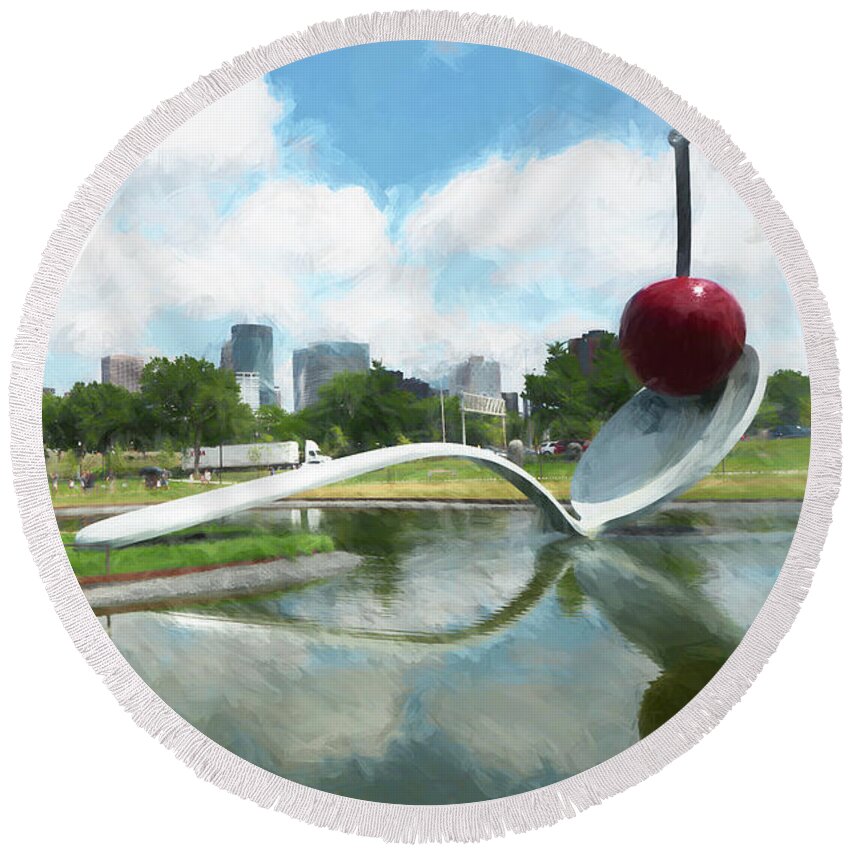 Spoon And Cherry Round Beach Towel featuring the digital art Spoon and Cherry by Susan Stone