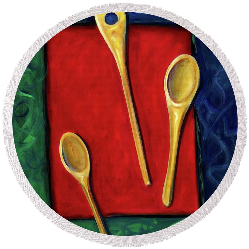 Wooden Spoons Round Beach Towel featuring the painting Spoons by Shannon Grissom