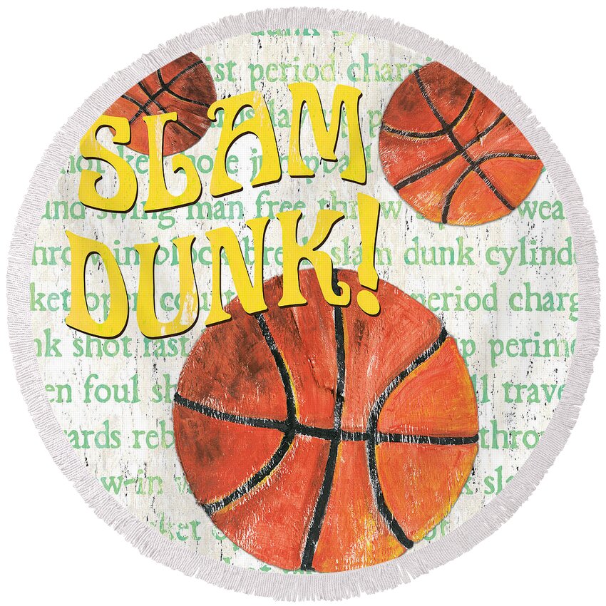 Basketball Round Beach Towel featuring the painting Sports Fan Basketball by Debbie DeWitt