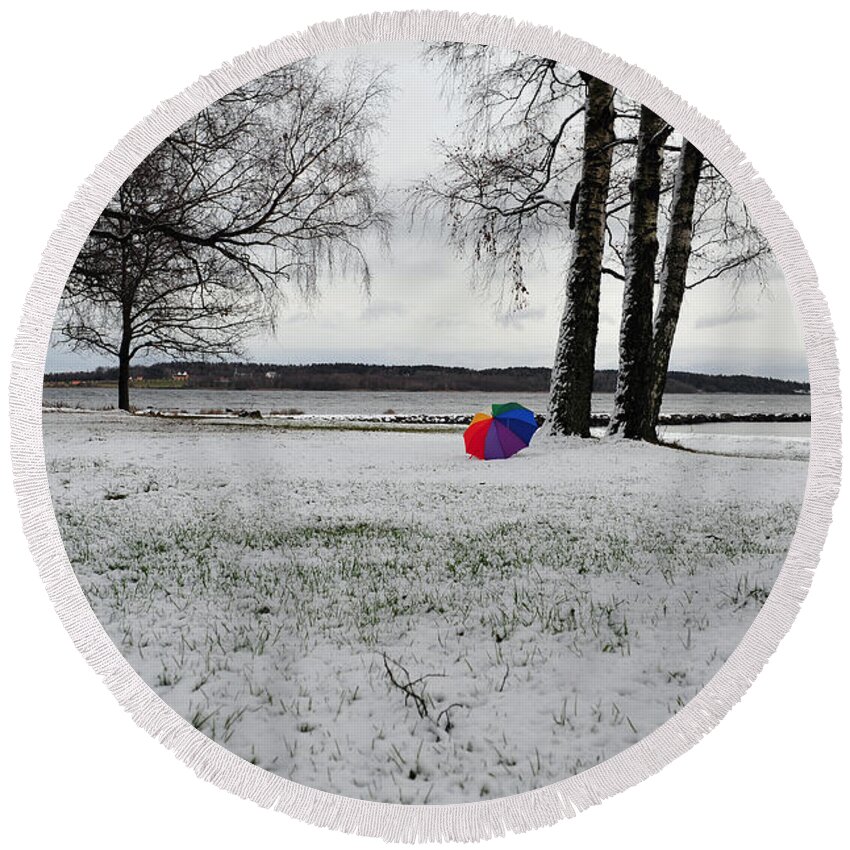 Umbrella Round Beach Towel featuring the photograph Spot of Color by Randi Grace Nilsberg