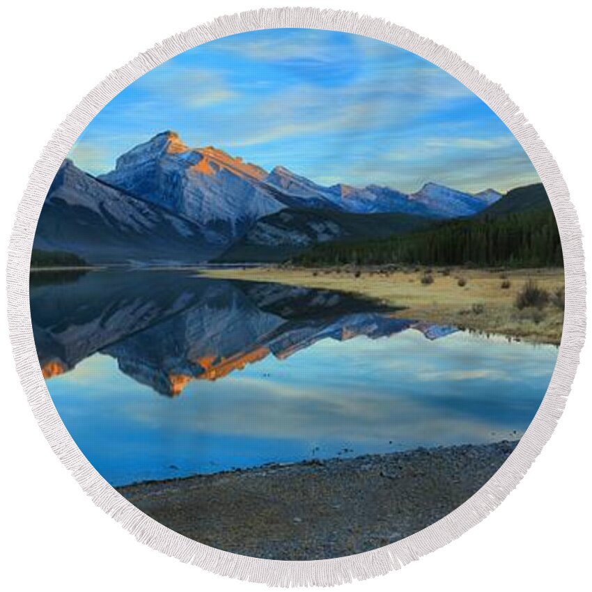 Spray Lake Round Beach Towel featuring the photograph Spray Lake Reflections by Adam Jewell