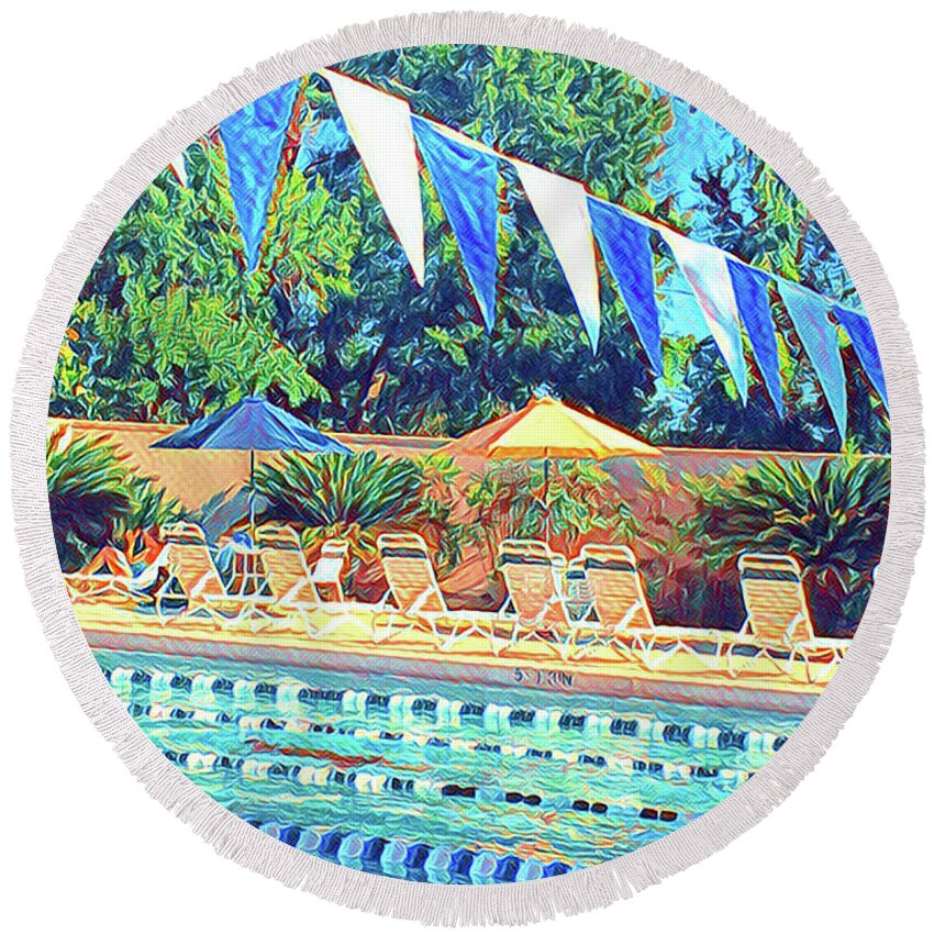  Round Beach Towel featuring the photograph Spring at the Pool by Audrey Peaty