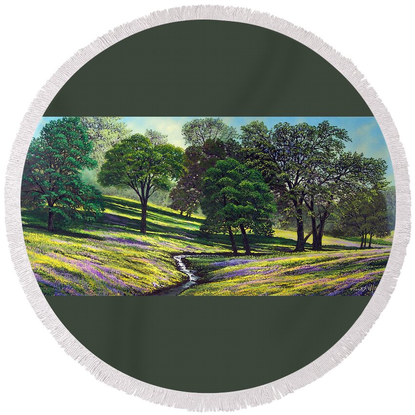Landscape Round Beach Towel featuring the painting Spring Bloom Table Mountain by Frank Wilson