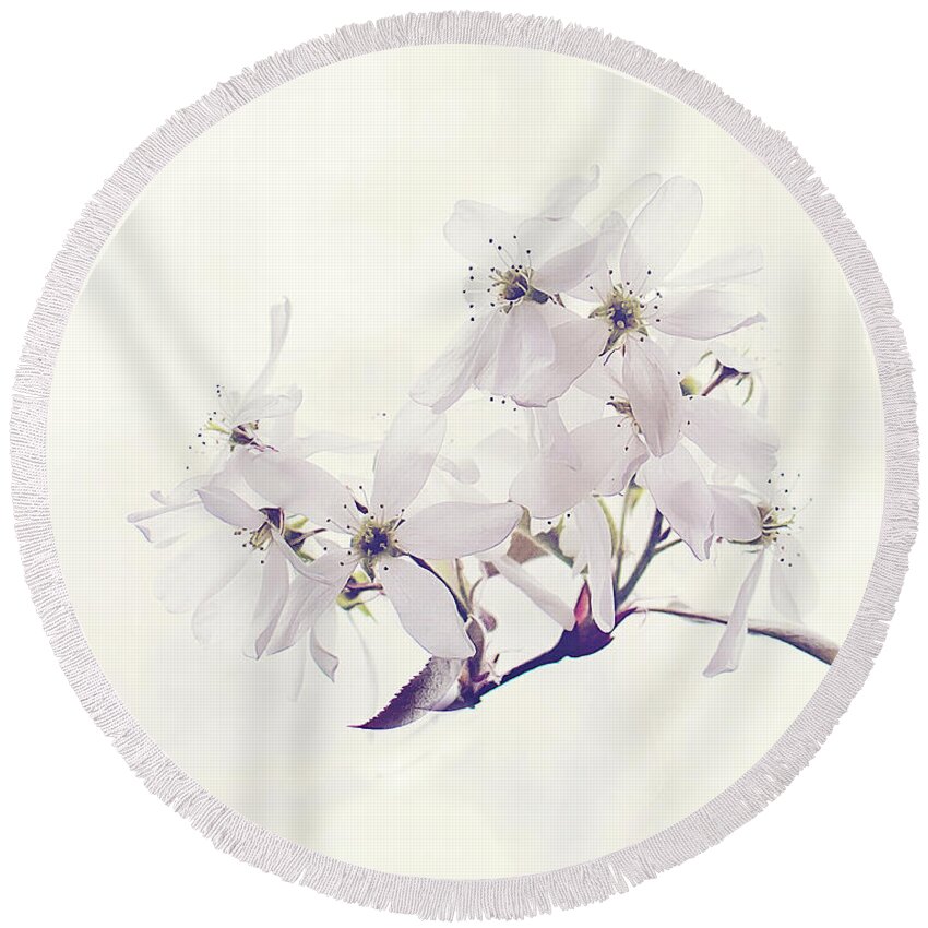 White Blossom Print Round Beach Towel featuring the photograph Spring Blossom Print by Gwen Gibson