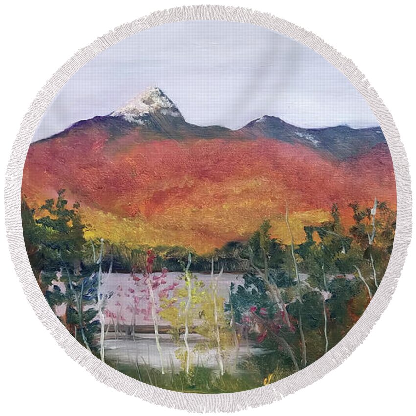 Mt. Chocorua Round Beach Towel featuring the painting Spring Burst at Chocorua by Sharon E Allen