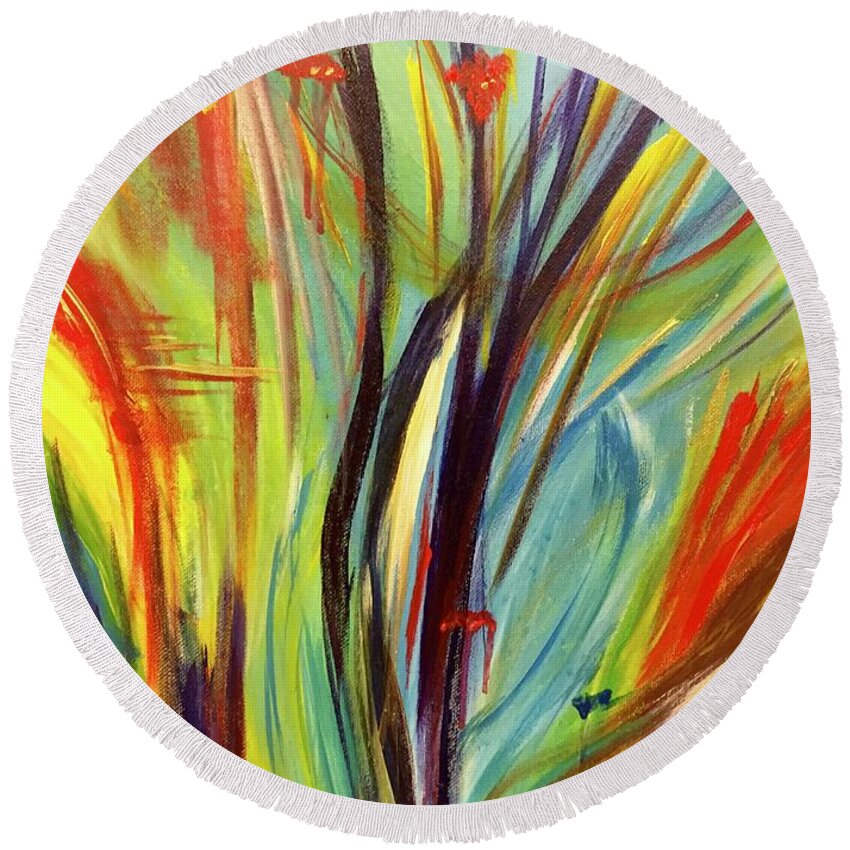 Painting Round Beach Towel featuring the painting Spring Delight by Laura Jaffe