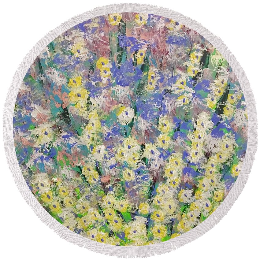 Yellow Round Beach Towel featuring the painting Spring Dreams - SOLD by George Riney