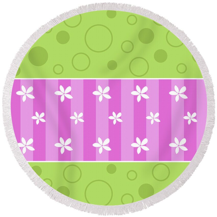 Abstract Round Beach Towel featuring the digital art Spring Flower And Circles Background by Serena King