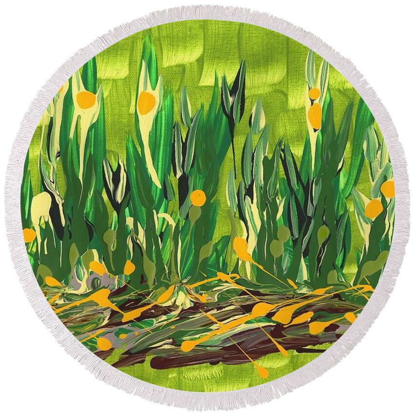 Flowers Round Beach Towel featuring the painting Spring Garden by Holly Carmichael