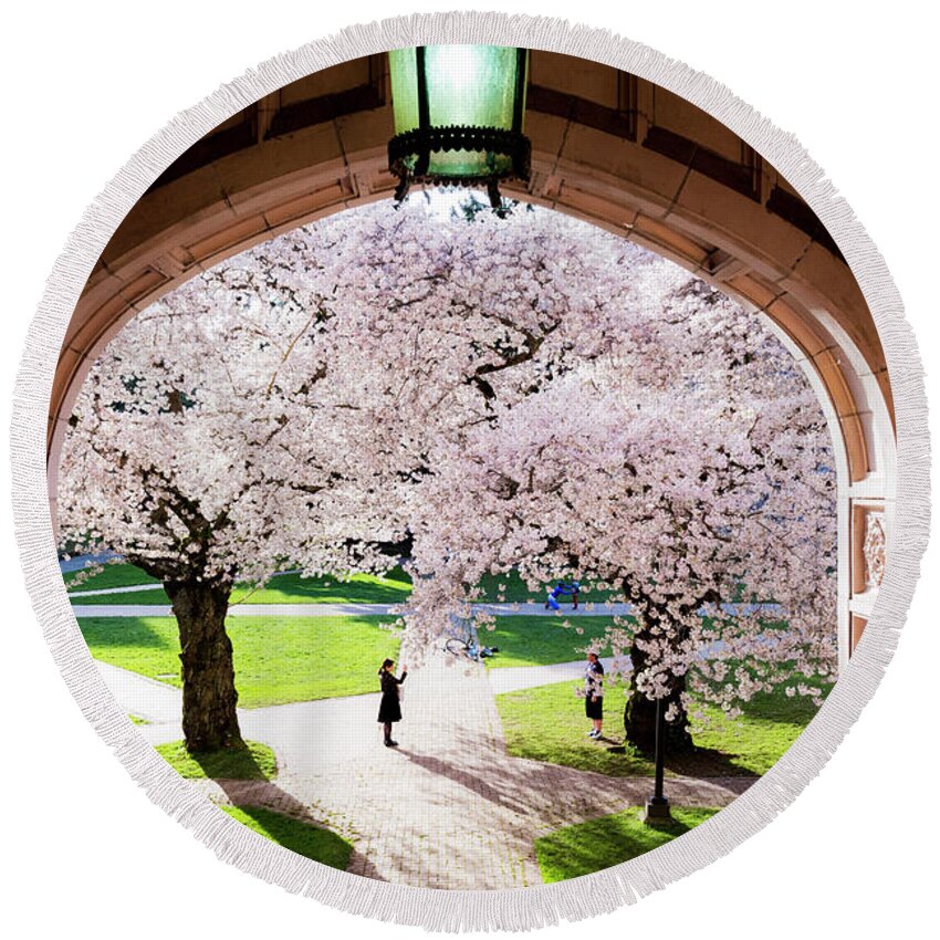 Cherry Blossoms Round Beach Towel featuring the photograph Spring Has Come by Yoshiki Nakamura
