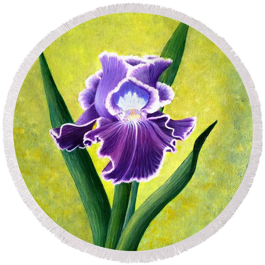 Portrait Round Beach Towel featuring the painting Spring Iris by Sarah Irland