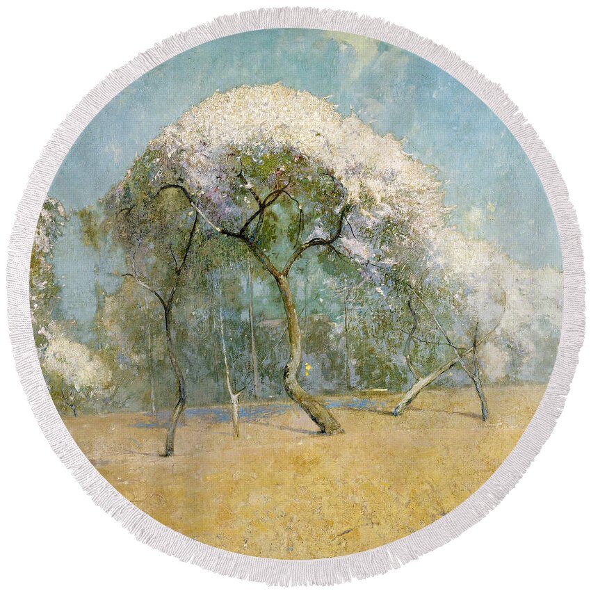 Emil Carlsen Round Beach Towel featuring the painting Spring Landscape by Emil Carlsen