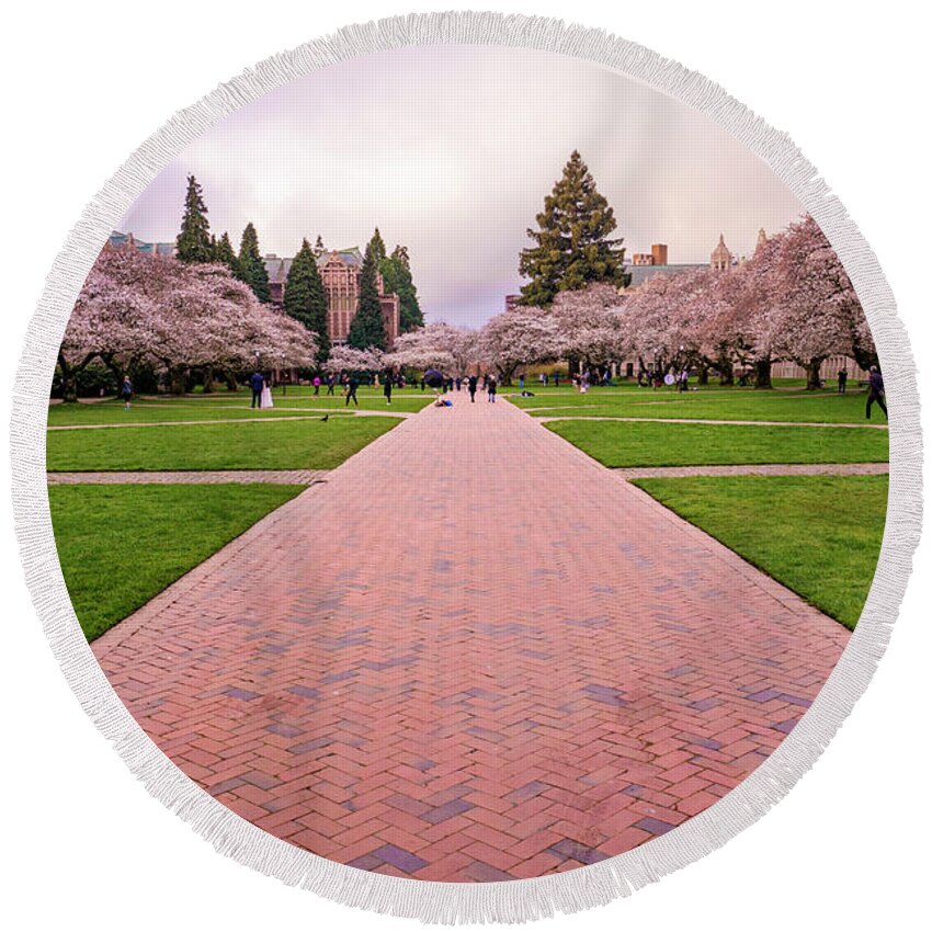 Seattle Round Beach Towel featuring the photograph Spring Morning At The Quad by Matt McDonald