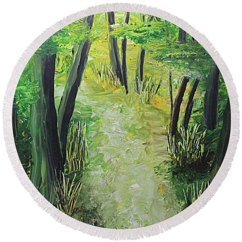 Earth Day Round Beach Towel featuring the painting Spring Path by April Burton