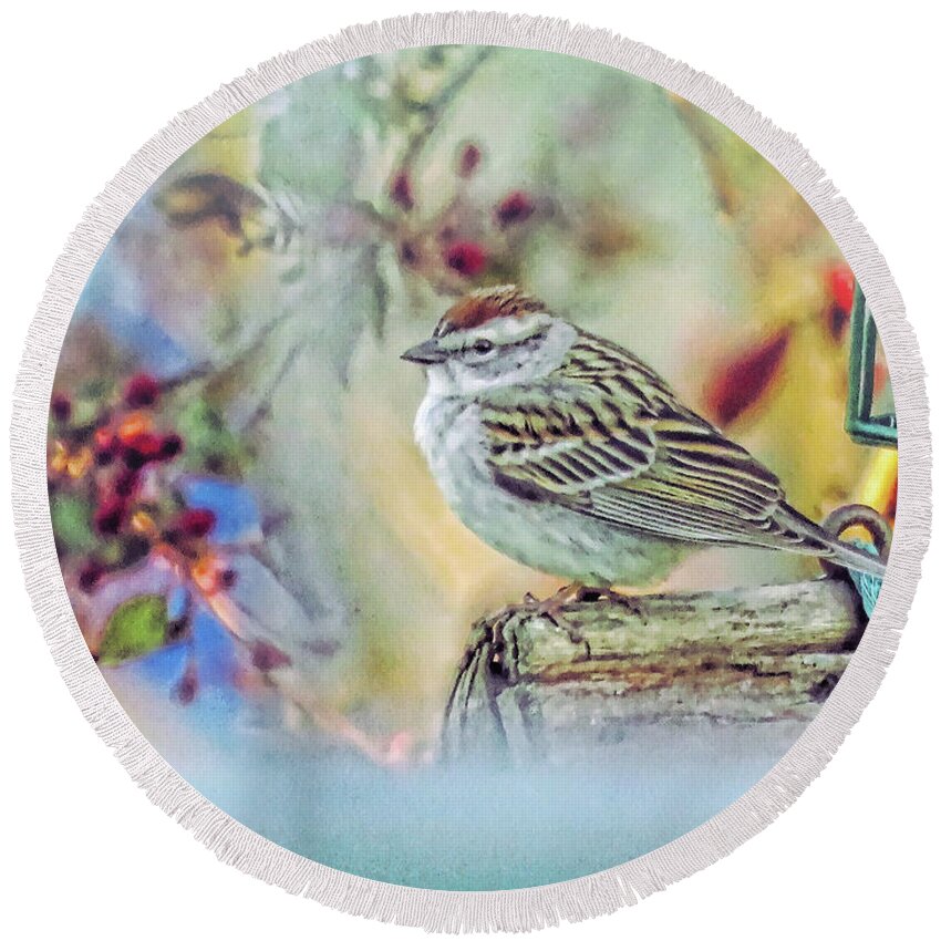 Spring Round Beach Towel featuring the photograph Spring Sparrow by Mike Flake