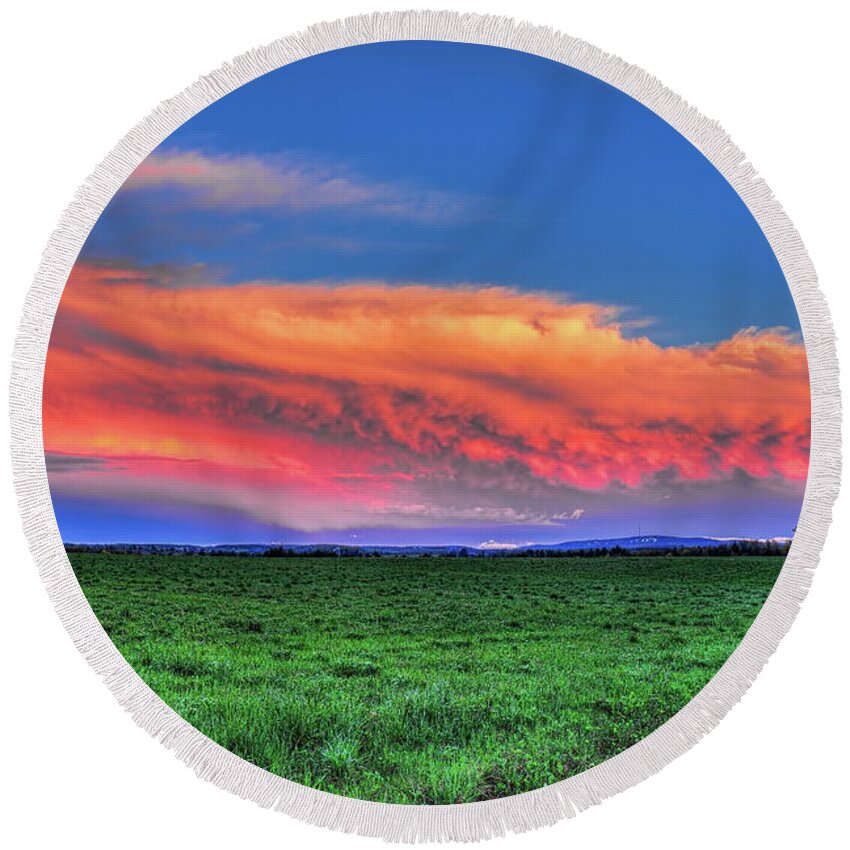 Farmer Round Beach Towel featuring the photograph Spring Storm Over Wausau by Dale Kauzlaric